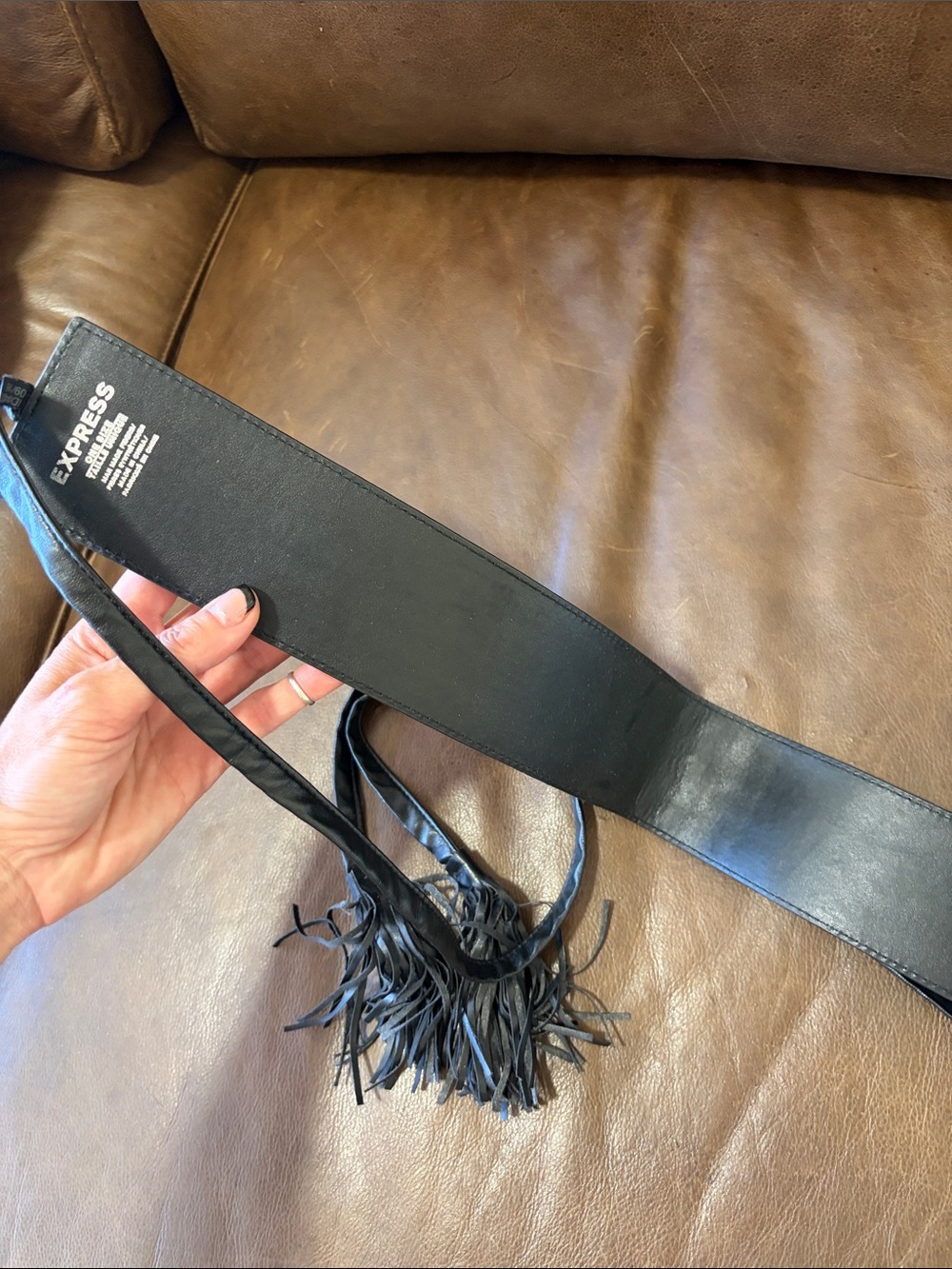 Express Black Braided Fringe Tie Waist Belt - Picture 3 of 3